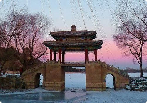 An amazing winter scene of Summer Palace at dusk